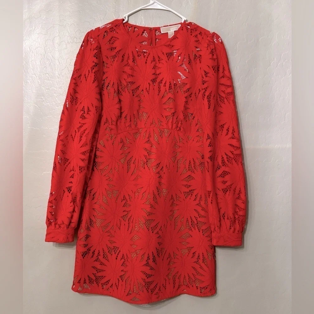 Michael Kors NWT Palm Lace Mini Dress Sangria